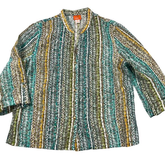 Hearts of Palm Top Womens  16 Turquoise Multicolor Print Sheer Blouse - Picture 1 of 8